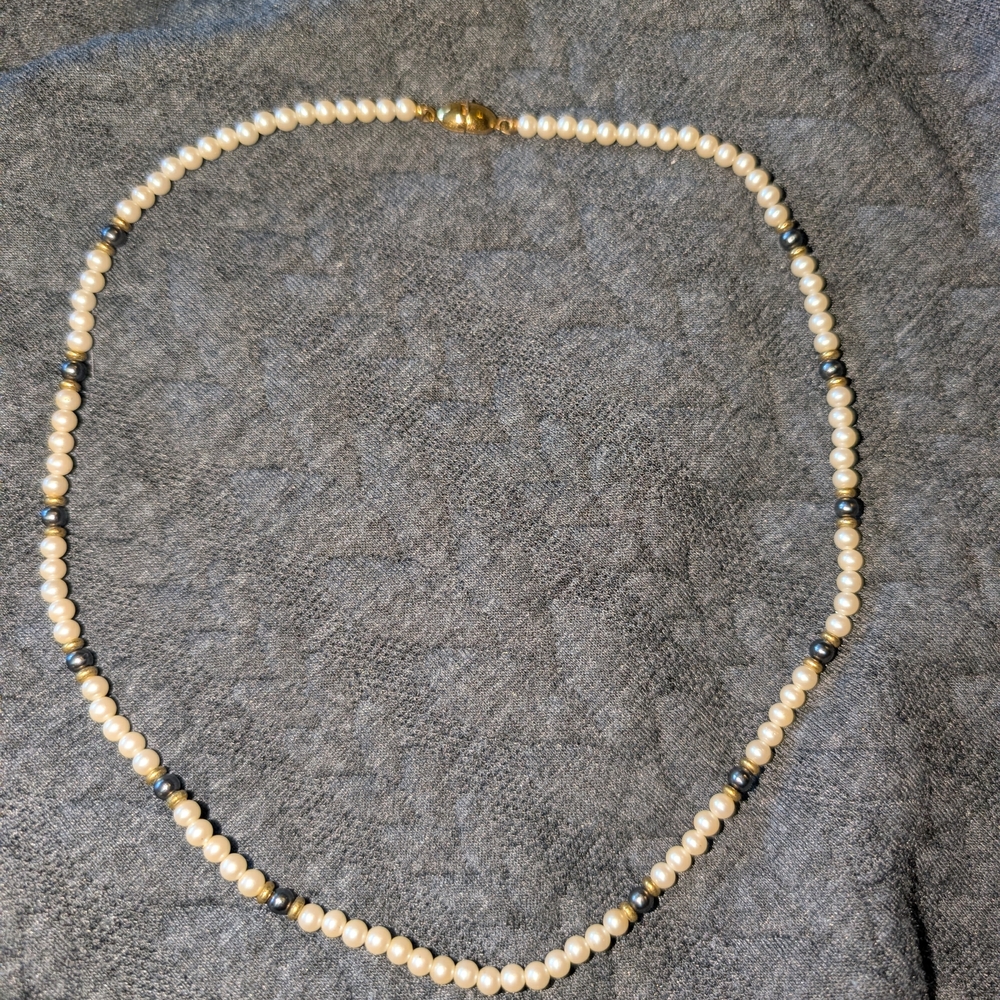 Monet Pearl and Gold Necklace with Silver Accents